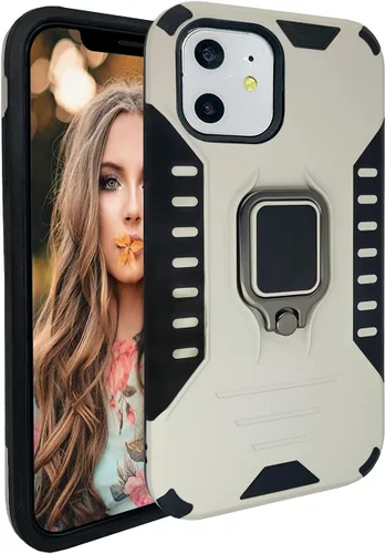 Vista 10 de MODOS LOGICOS Funda para iPhone 11, funda protectora de doble capa a prueba de golpes con soporte de anillo giratorio de metal 360 integrado, Verde