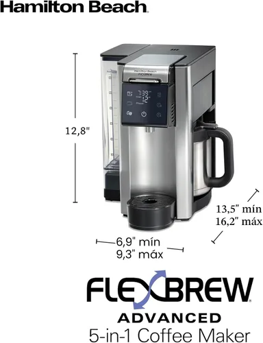 Vista 8 de Hamilton Beach FlexBrew Advanced 5-en-1 Cafetera Térmica Programable de 12 Tazas de Goteo y Porción Individual para Café Caliente y Helado, Depósito