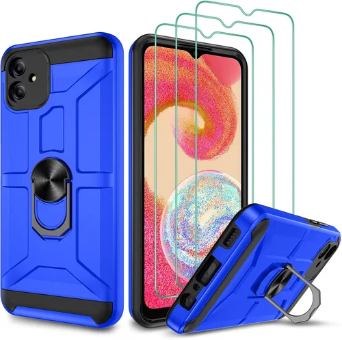 Vista 10 de Funda para Galaxy A04e, con [3X protector de pantalla de vidrio templado], soporte de anillo integrado y soporte magnético para automóvil a prueba