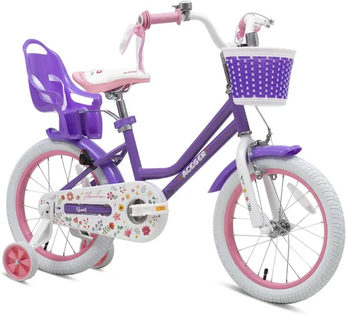 Vista 13 de ACEGER Girls Bike with Basket for Ages 2-12 Years Old Kids, 12 14 16 18 Inch with Training Wheels，Princess Style with Streamers, Handbrake & Coaster