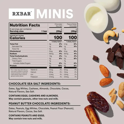 Vista 2 de RXBAR Minis - Barras de proteínas, snack de proteínas, barritas de aperitivos, paquete variado, caja de 7.3 onzas (8 unidades)