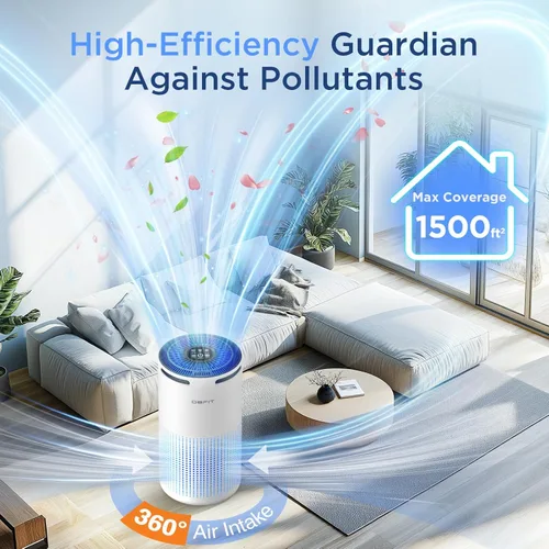 Vista 2 de Purificadores de aire para el hogar, habitación grande de hasta 1500 pies cuadrados con aromaterapia, purificador de aire HEPA DBFIT H13, limpiador