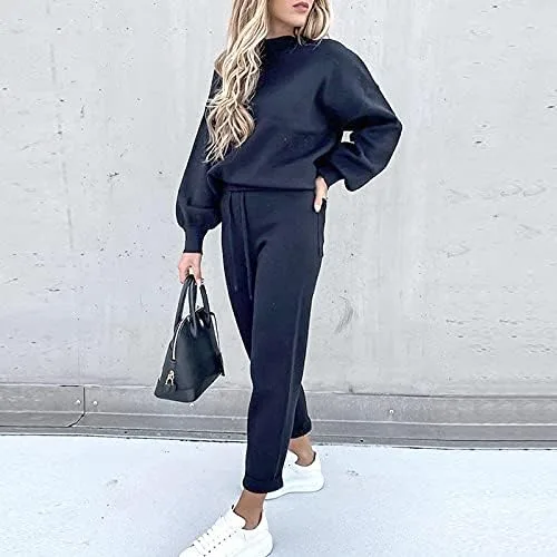 Vista 3 de EOPUING Conjunto deportivo de 2 piezas para mujer, para otoño e invierno, sudadera atlética de gran tamaño para descansar y descansar