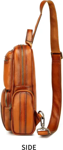 Vista 6 de Lieseh Bolso bandolera de cuero genuino para hombre, bandolera para hombro, pecho, mochila de viaje al aire libre
