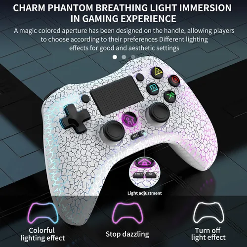 Vista 7 de RALAN Wireless Controller with 8 Color Adjustable LED Lighting Compatible with PS4 ProSlimfor PS4 Controller Dualshock 4, with Headphone Jack for
