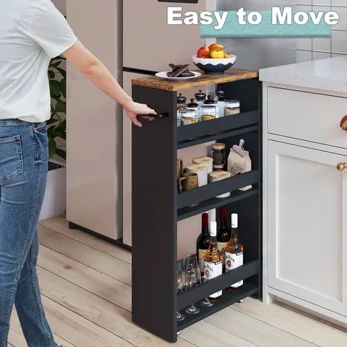 Vista 2 de MARTY Carrito de almacenamiento con ruedas de 4 niveles, carrito de cocina negro con ruedas