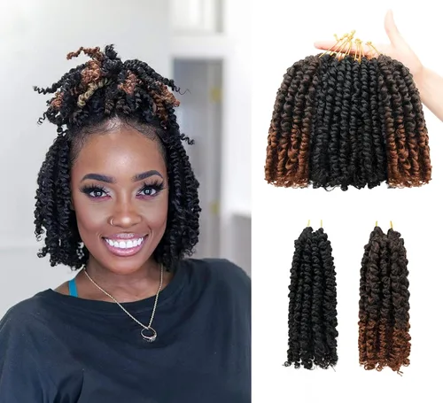 Vista 38 de Paquete de 8 paquetes de cabello de ganchillo súper corto de 6 pulgadas para mujeres negras y niños, extensiones de cabello pretrenzado suave