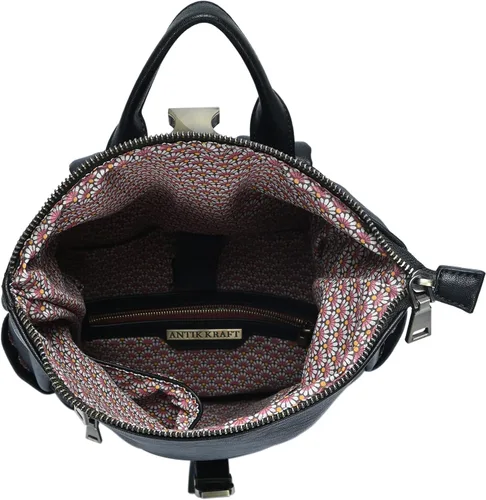 Vista 3 de MMS Brands Antik Kraft - The Jordin - Mochila convertible de cuero vegano para mujer, Negro -, Mochila Antik Kraft the Jordin