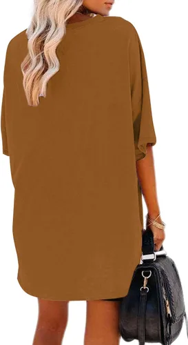 Vista 2 de Remidoo Camiseta de gran tamaño para mujer, cuello redondo, manga corta, holgada, de algodón