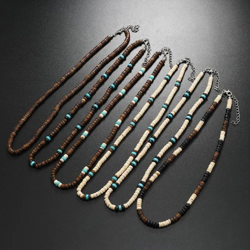 Vista 5 de Caiyao Puka - Collar de cuentas de concha para hombre, collar de semillas de surfista de verano, collar de cuentas de concha de mar para mujer