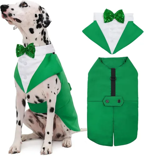 Vista 34 de Kuoser Conjunto de esmoquin para perro, traje de perro y bandana, disfraz Negro