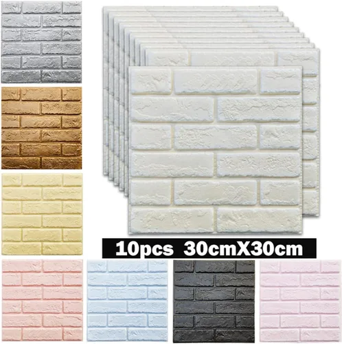 Vista 6 de ECYC Ltd 10 paneles de pared de ladrillo 3D de 11.81 x 11.81 pulgadas, autoadhesivos, papel tapiz impermeable extraíble para sala de estar, 01
