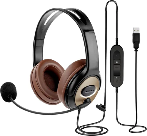 Vista 9 de Auriculares USB con micrófono para oficina centro de llamadas telefónico, auriculares USB-A ligeros de 1 oreja con micrófono con cancelación