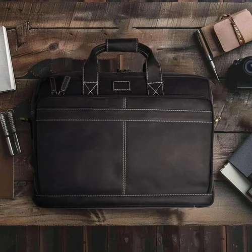 Vista 8 de LEATHER VILLAGE 16" Bolsa de Mensajero para Laptop de Cuero para Hombres - Bolso de Hombro de Cuero para Viaje y Oficina - Negro