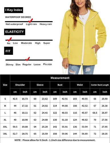 Vista 6 de Avoogue Chaqueta impermeable para mujer, ligera, transpirable, con capucha, rompevientos activos con bolsillo