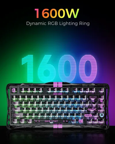 Vista 7 de GravaStar Mercury V75 Lite - Teclado para juegos negro transparente con mouse para juegos M2 transparente