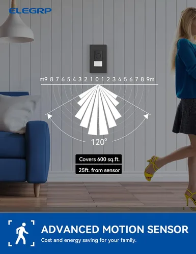 Vista 5 de ELEGRP Interruptor inteligente con sensor de movimiento, interruptor de luz Wi-Fi de 3 vías de 2.4 GHz, compatible con Alexa y Google Assistant
