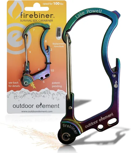 Vista 23 de OUTDOOR ELEMENT Firebiner Custom Engraved 6-in-1 Fire Starter Carabiner Multitool – Survival Gear EDC Keychain with Utility Blade, Bottle Opener