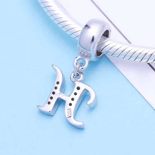 Vista 39 de ABUN Abalorio de plata de ley 925 con letra A a la Z, espaciador de inicial, con circonita cúbica transparete colgante, auténtica, para pulseras