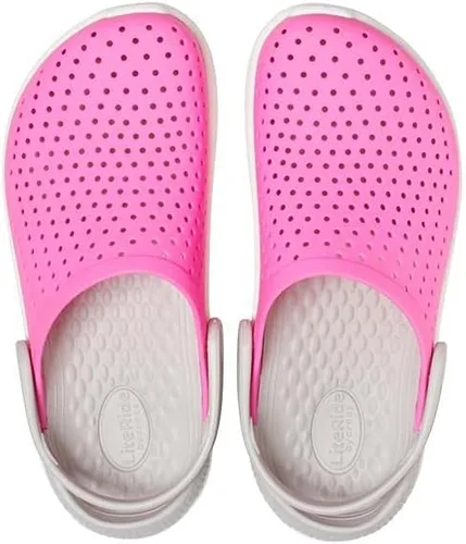 Vista 6 de Crocs Kids LiteRide Clog Zapato atlético casual para niños y niñas, azul marino y blanco.