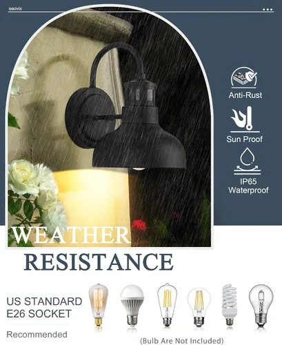 Vista 5 de Lámpara de pared para exteriores con sensor de movimiento de 7 pulgadas, IP65, color negro 1 pack black 7-inch barn light with 3 modes, 220-degree