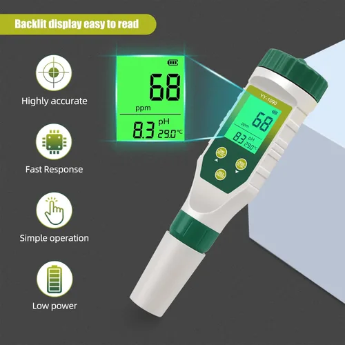 Vista 3 de Medidor de pH para hidroponía de agua, probador de sal TDS EC de pH 5 en 1 para solución nutritiva de agua, visualización simultánea de temperatura