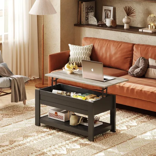 Vista 3 de WLIVE Mesa auxiliar, mesa de centro elevable de 39 pulgadas con compartimento oculto y estante de almacenamiento para sala de estar, color gris