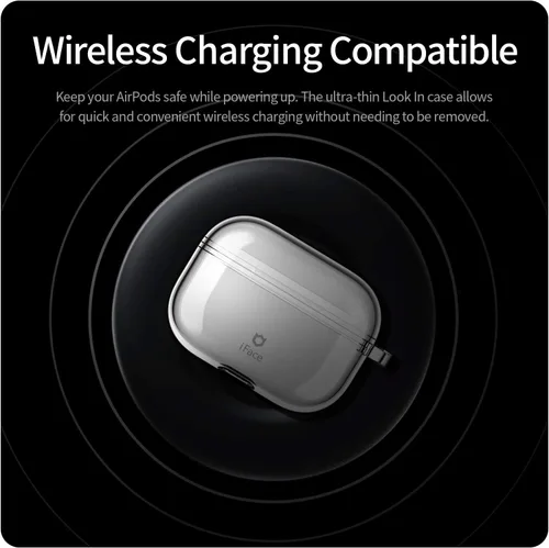 Vista 2 de iFace Funda protectora transparente diseñada para AirPods 1/2 [clip de mosquetón incluido] [Funda compatible con carga inalámbrica] - Transparente