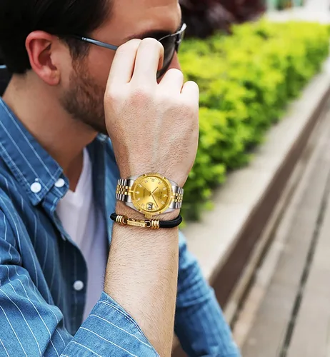 Vista 5 de BUREI Reloj automático para hombre, con fecha, pulsera de acero inoxidable, pulsera ajustable para hombre