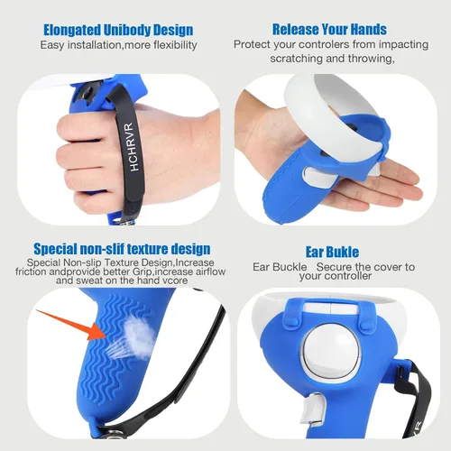 Vista 3 de VR Accessories Suitable for Oculus Quest 2VR Controller Grips CoverVR Shell CoverVR Facial Vent Interface Bracket Accessories 3-in-1 SetBlue8Pcs Set
