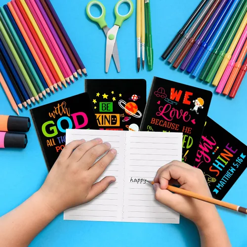 Vista 5 de Bloc de notas de versículo bíblico para niños, 20 cuadernos inspiradores a granel para fin de año, mini coloridos escrituras cristianas, blocs