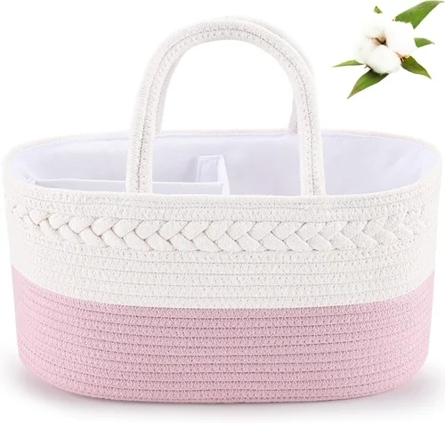 Vista 8 de ABenkle Organizador de Pañales - Cesta de Almacenamiento de Cuerda de Algodón para Artículos Esenciales del Bebé, Regalo de Baby Shower para Niños