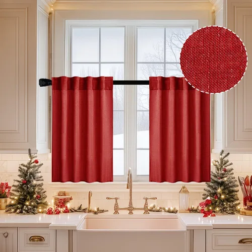 Vista 29 de MIULEE - Cortinas semitraslúcidas suaves y gruesas con textura de lino para cocina y ventana de baño, con trabilla trasera y bolsillo para Blanco