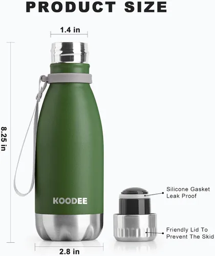 Vista 5 de koodee Botella de agua de acero inoxidable de 12 onzas con aislamiento al vacío para la escuela, botellas de agua deportivas de metal