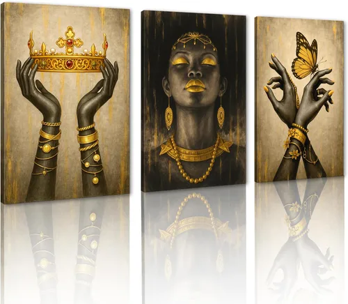 Vista 91 de MAMAGO Lienzo decorativo para pared, pintura de belleza dorada y negra, fotos de mujeres africanas, hermosos pósteres de mujer negra, impresiones