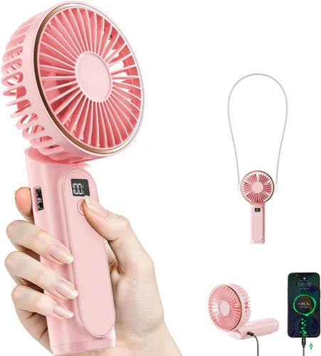 Vista 15 de TUNISE Ventilador de Mano Portátil Recargable, Ventilador Portátil de 4000mAh, Ajustable 180°, 6 Velocidades de Viento, Pantalla de Electricidad