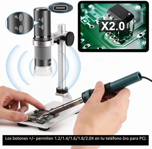 Vista 3 de Microscopio 4K con soporte profesional para iPhone Android PC, 50-1000X Microscopio digital USB endoscopio HD cámara para todos los teléfonos