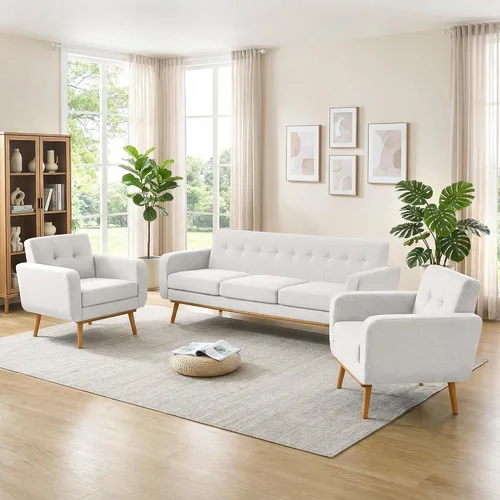 Vista 11 de HUIMO - Juego de muebles para sala de estar con botones, juego de muebles tapizados con botones para sala de estar, sofá moderno tapizado con marco