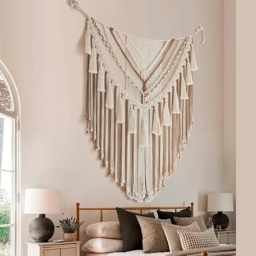 Vista 3 de Jakalin Decoración grande de macramé para colgar en la pared, paneles bohemios, hechos a mano, arte de pared para sala de estar, dormitorio