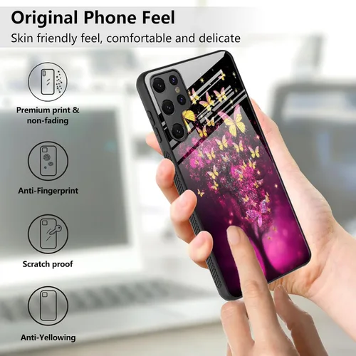Vista 3 de Funda para Samsung Galaxy S22 Ultra con protector de pantalla, carcasa trasera de vidrio templado, silicona suave, protección completa resistente