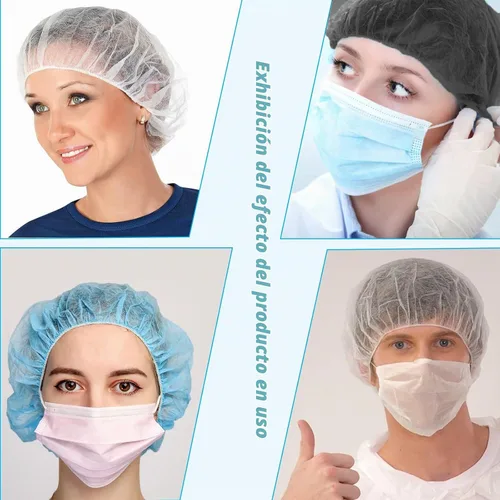 Vista 4 de Gorras desechables Bouffant, 100 unidades, 21 pulgadas, red de pelo elástico para servicio de alimentos, cubierta de cabeza para dormir (negro)