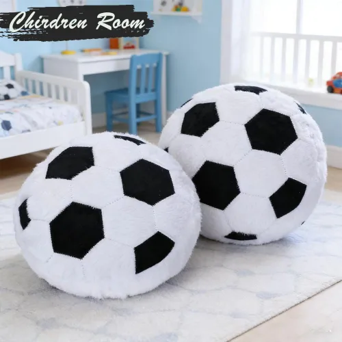 Vista 6 de MRPAPA Paquete de 2 almohadas de felpa con forma de balón de fútbol, cojín decorativo redondo de 14 pulgadas para habitación de niños, sofá, cama