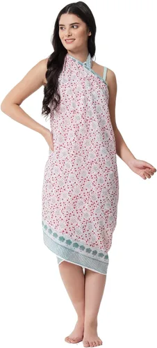 Vista 3 de parihan Pareo largo de playa con estampado de bloques de algodón para cubrir traje de baño para mujer