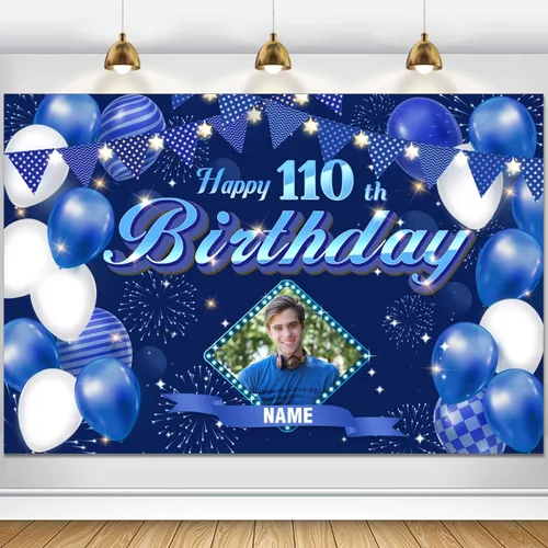 Vista 107 de Dicodes Fondo de decoración de feliz cumpleaños número 100 color azul marino personalizado, cartel con purpurina, pancarta, suministros