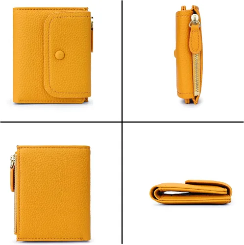 Vista 5 de YALUXE Cartera RFID para mujer minimalista cartera delgada pequeña monedero compacto, Ada-amarillo