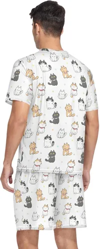 Vista 2 de KOPIRIT Conjunto de pijama de dinosaurio para hombre, conjunto de pijama con cuello en V, conjunto de 2 piezas, pantalón con bolsillo