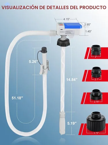 Vista 7 de Bomba de transferencia de combustible de 3.2 GPM, USB tipo C y batería AA, bomba de líquido portátil de manguera de 51 pulgadas con sensor de parada