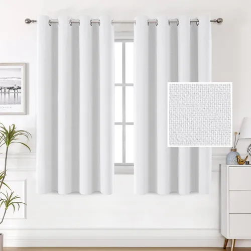 Vista 18 de H.VERSAILTEX Cortinas de lino 100% opacas, cortinas térmicas para sala de estar, cortinas de arpillera texturizadas con ojales de lino de doble