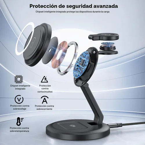 Vista 4 de Estación de carga, cargador inalámbrico plegable 3 en 1, estación de carga para iPhone, soporte para múltiples dispositivos para Apple