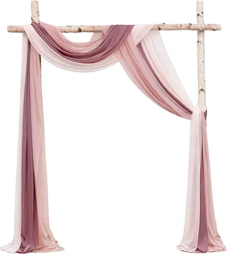 Vista 15 de Floroom Tela drapeada de arco de boda, 2 paneles de 19 pies, cortinas de tela de gasa blanca, decoración de ceremonia de boda, recepción